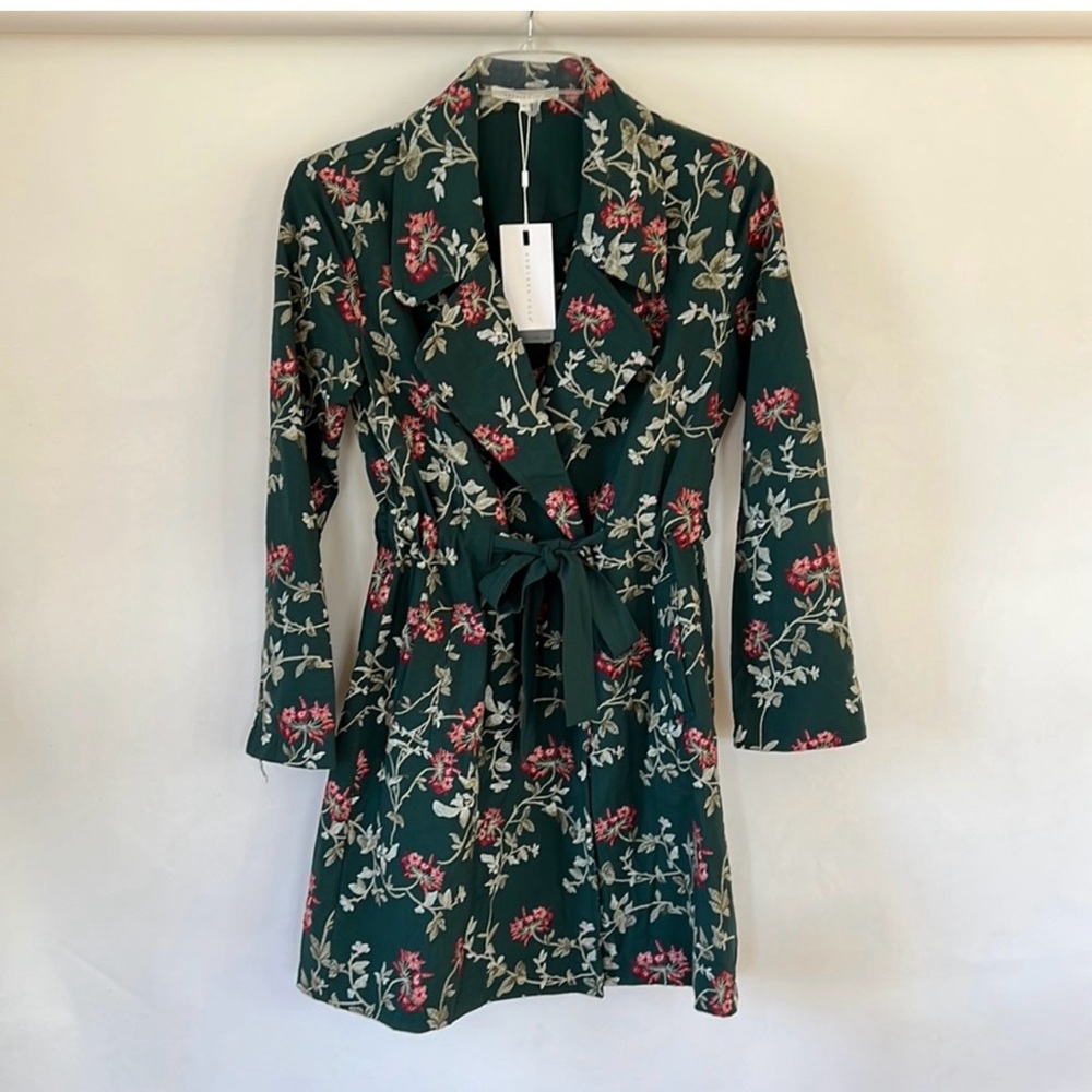 Endless Rose Floral Trench Coat - Green and Pink